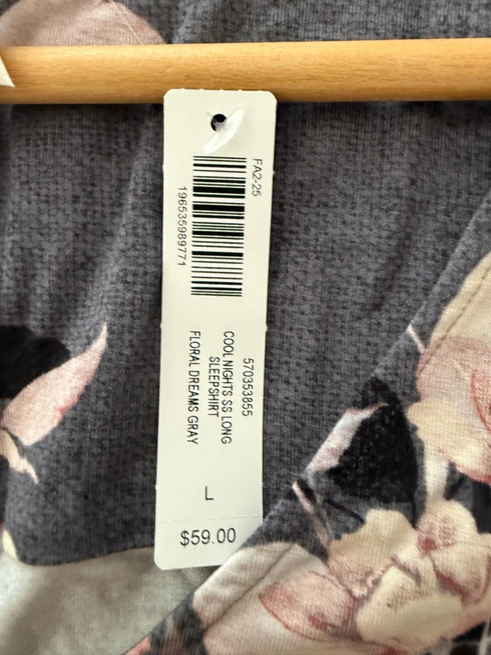 NWT!  Soma Gray Floral V-Neck Maxi Nightgown with Pink Blossoms - Picture 4 of 4